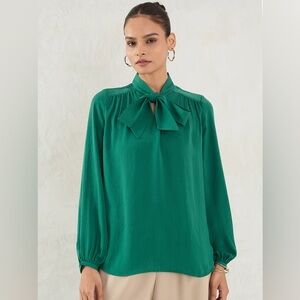 CeCe‎ Green Bow Neck Knit Blouse Sweater Size L